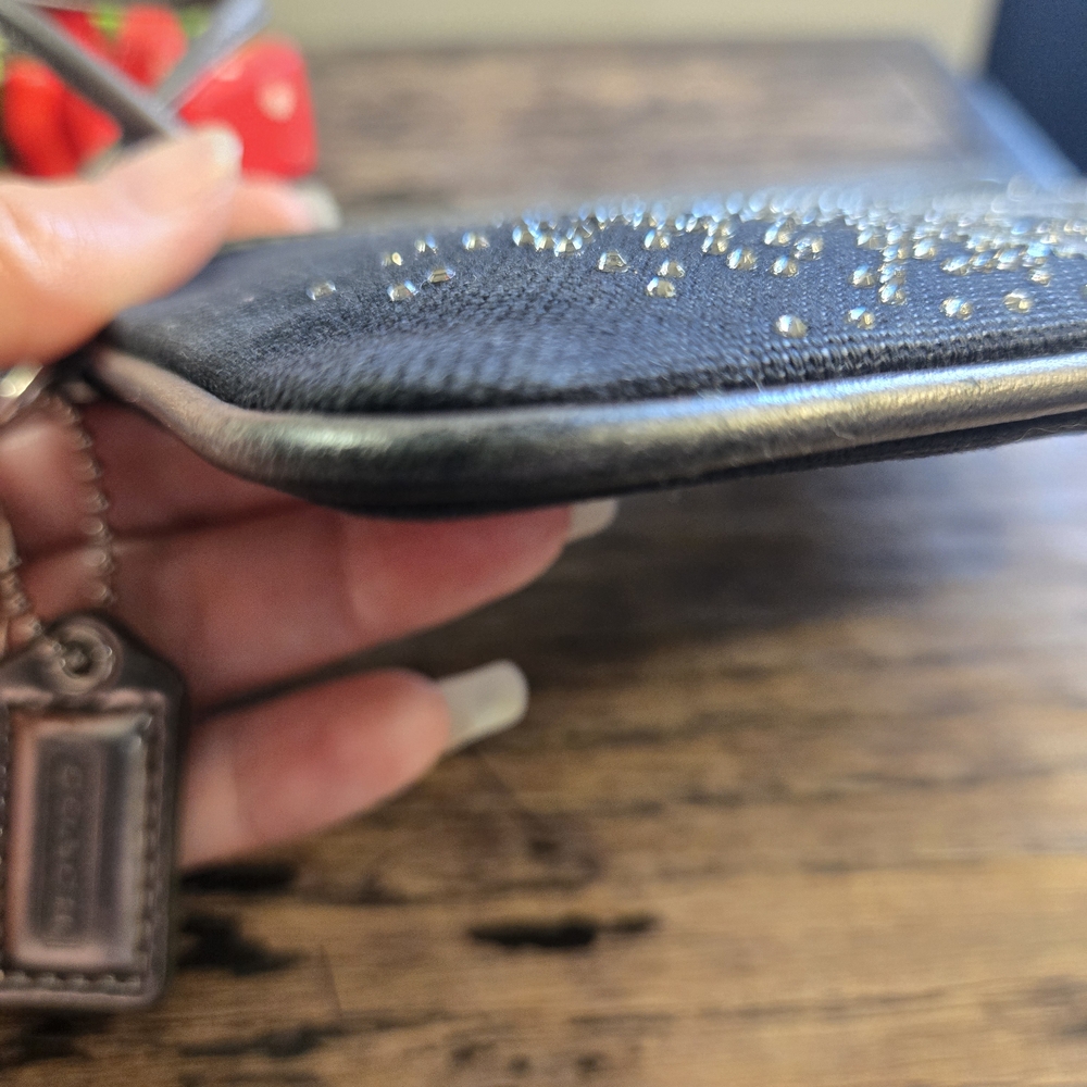 Coach Poppy Black & Silver Heart Wristlet - Picture 9 of 12